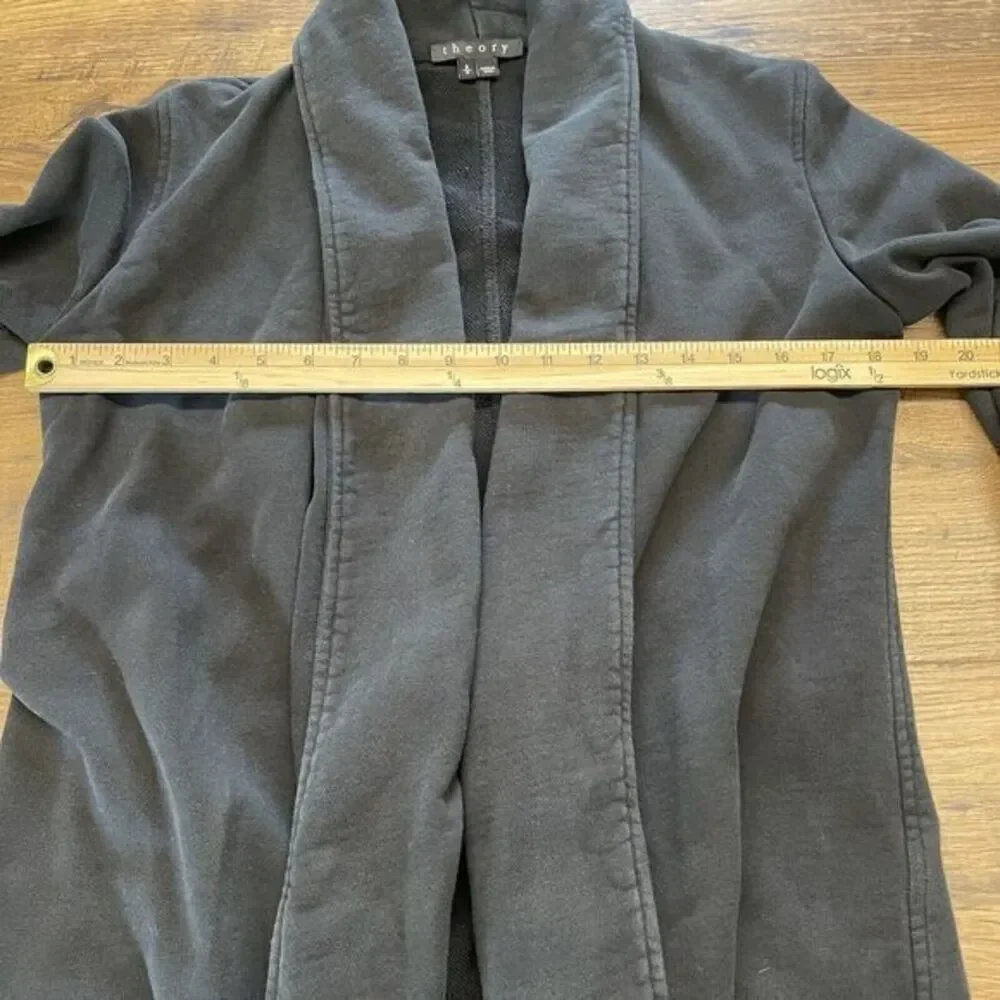 Theory Womens Small Black Cotton Cardigan Jacket 3/4‎ Gathered Sleeves Career